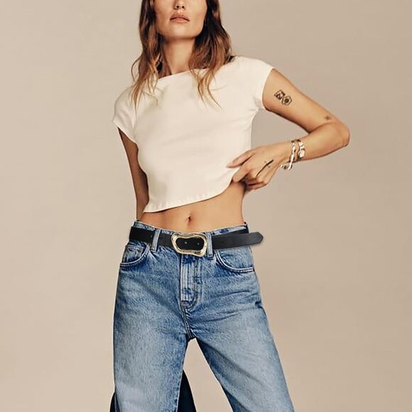 Women Leather Waist Belt Synthetic Fashion Dress Jeans Gold Buckle 80 - Picture 5 of 6